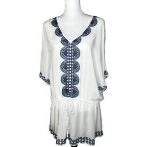 Stella & Dot Beach White Embroidered Boho Peasant Tunic Womens Size Medium M